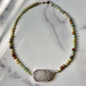 Jade Clear Quartz Druzy Low Choker Necklace